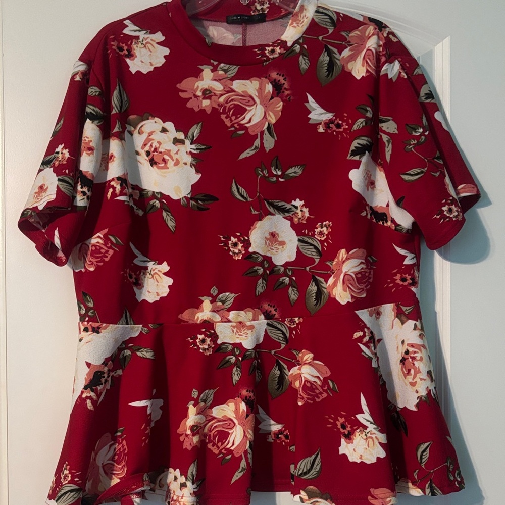 Floral Red business office Peplum Top